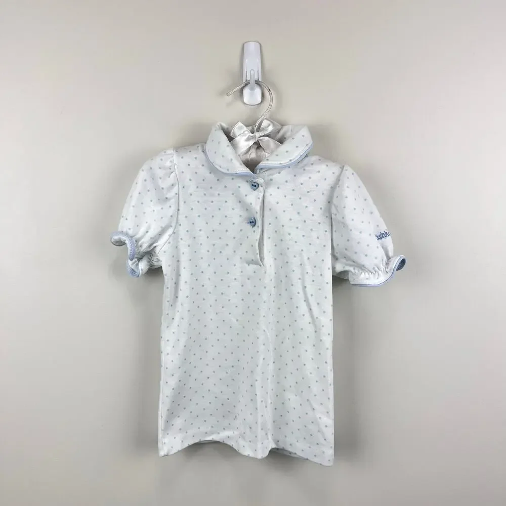 Vintage OshKosh B'gosh White Blue Polka Dot Blouse Shirt 4T USA